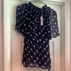 J. Crew Blue Puff Sleeve Ruffled Blouse